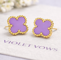 Purple Clover Stud Earrings for Women
