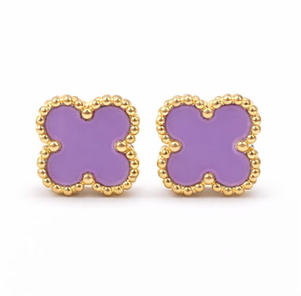 Purple Clover Stud Earrings for Women