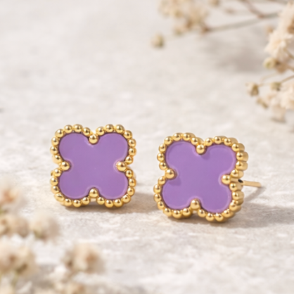 Purple Clover Stud Earrings for Women