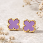 Purple Clover Stud Earrings for Women
