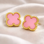 Pink Clover Stud Earrings for Women