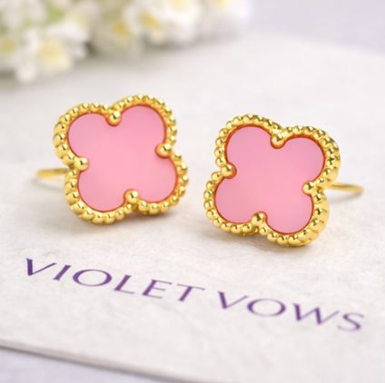 Pink Clover Stud Earrings for Women