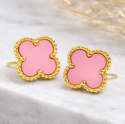 Pink Clover Stud Earrings for Women