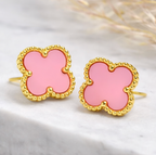 Pink Clover Stud Earrings for Women