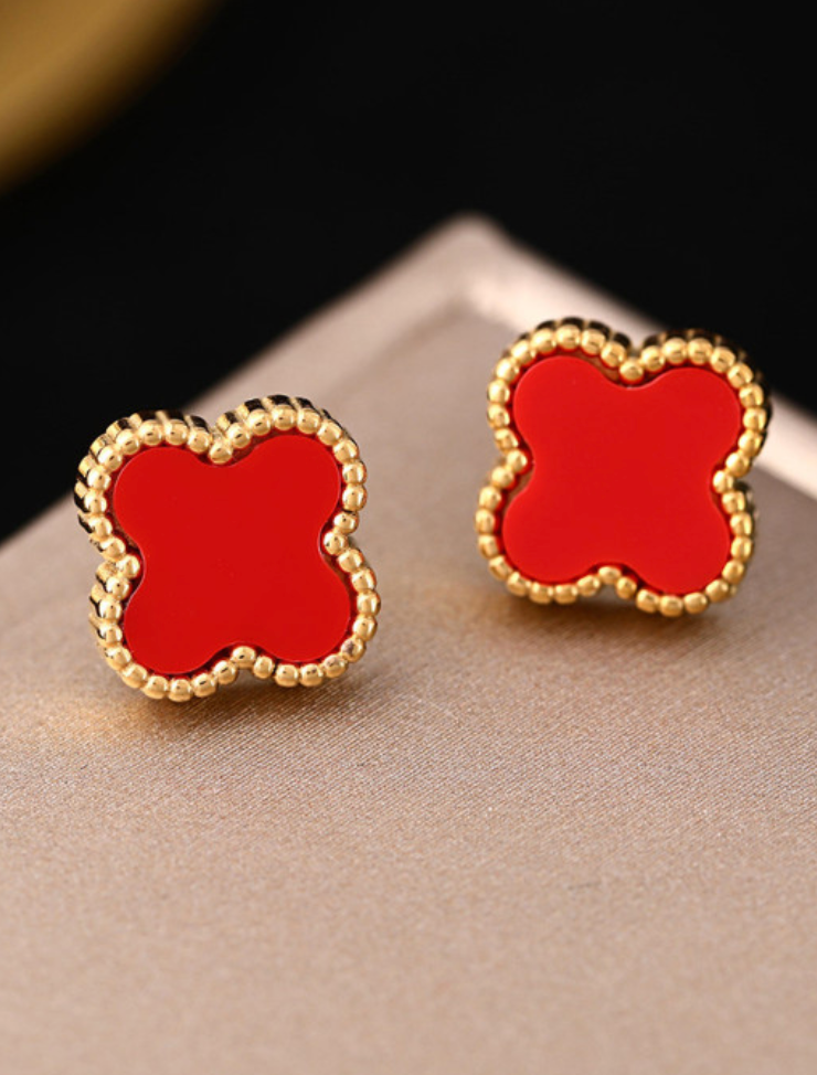 Red Clover Stud Earrings for Women