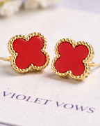Red Clover Stud Earrings for Women