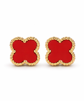 Red Clover Stud Earrings for Women