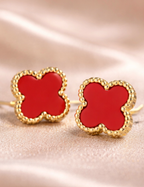 Red Clover Stud Earrings for Women