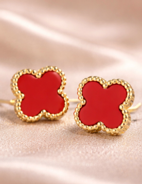 Red Clover Stud Earrings for Women