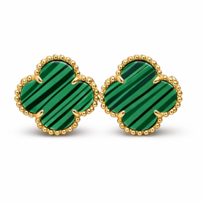Green Striped Clover Stud Earrings for Women