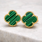 Green Striped Clover Stud Earrings for Women
