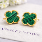 Green Striped Clover Stud Earrings for Women