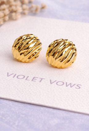 Gold Textured Statement Stud Earrings for Women