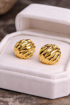 Gold Textured Statement Stud Earrings for Women