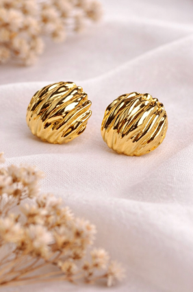 Gold Textured Statement Stud Earrings for Women