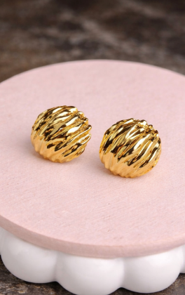 Gold Textured Statement Stud Earrings for Women