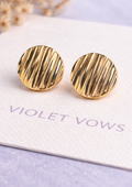 Gold Striped Round Statement Stud Earrings for Women