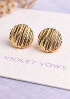 Gold Striped Round Statement Stud Earrings for Women
