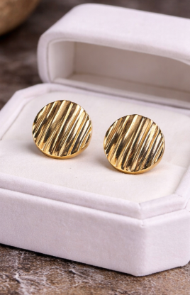 Gold Striped Round Statement Stud Earrings for Women