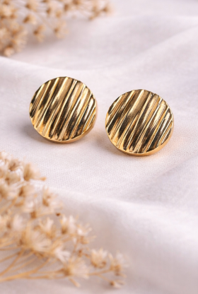 Gold Striped Round Statement Stud Earrings for Women