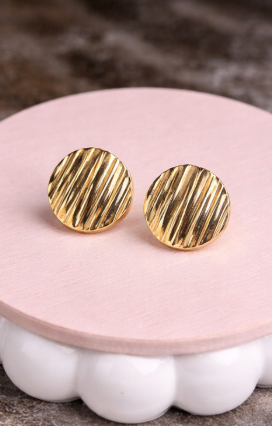 Gold Striped Round Statement Stud Earrings for Women