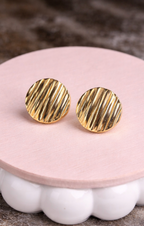 Gold Striped Round Statement Stud Earrings for Women