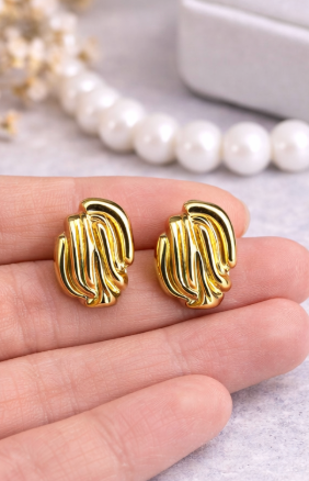 Gold Abstract Swirl Statement Stud Earrings for Women