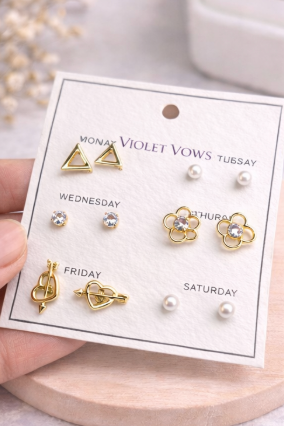 7 Pair Daily Wear Stud Earrings Set for Women – Cute Designer Combo