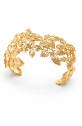 Gold Floral Open Cuff Bracelet for Women