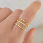 Gold Triple Beaded Band Stacking Ring Set