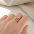 Gold Triple Beaded Band Stacking Ring Set