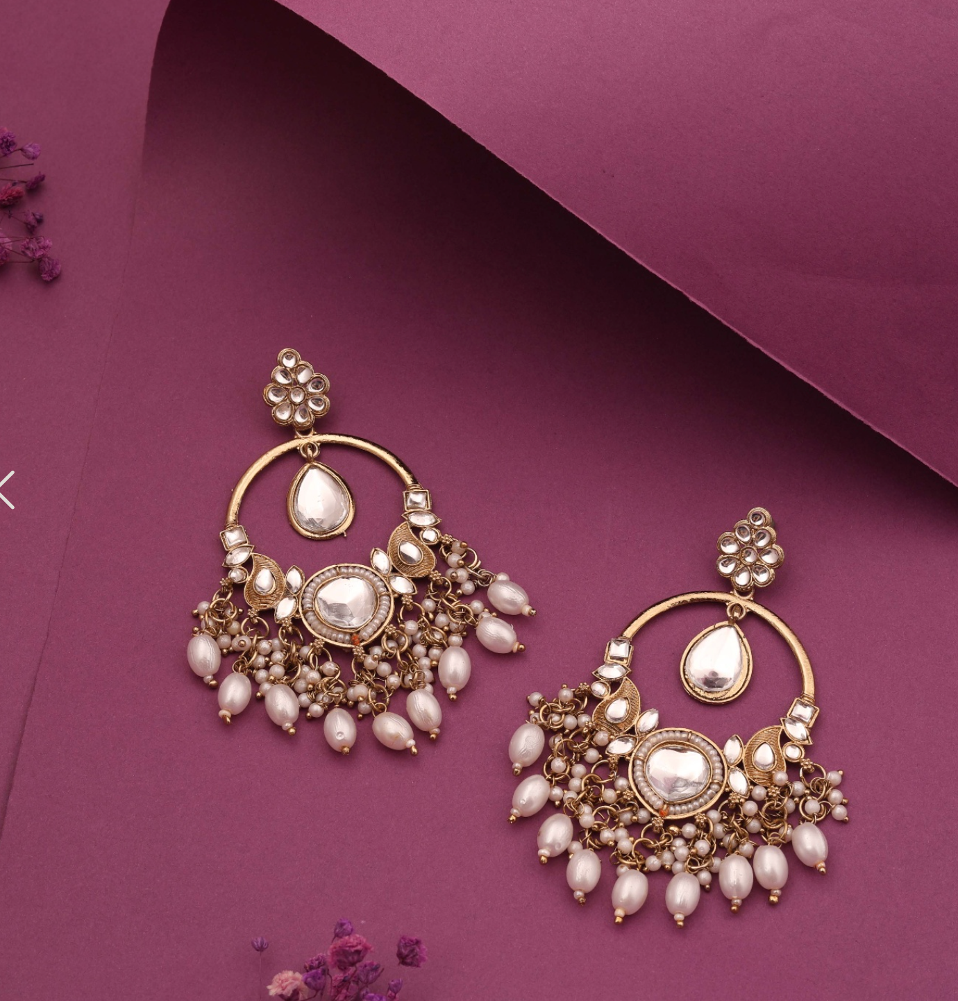 Chahat - Trending Design Chand Bali Earring - White