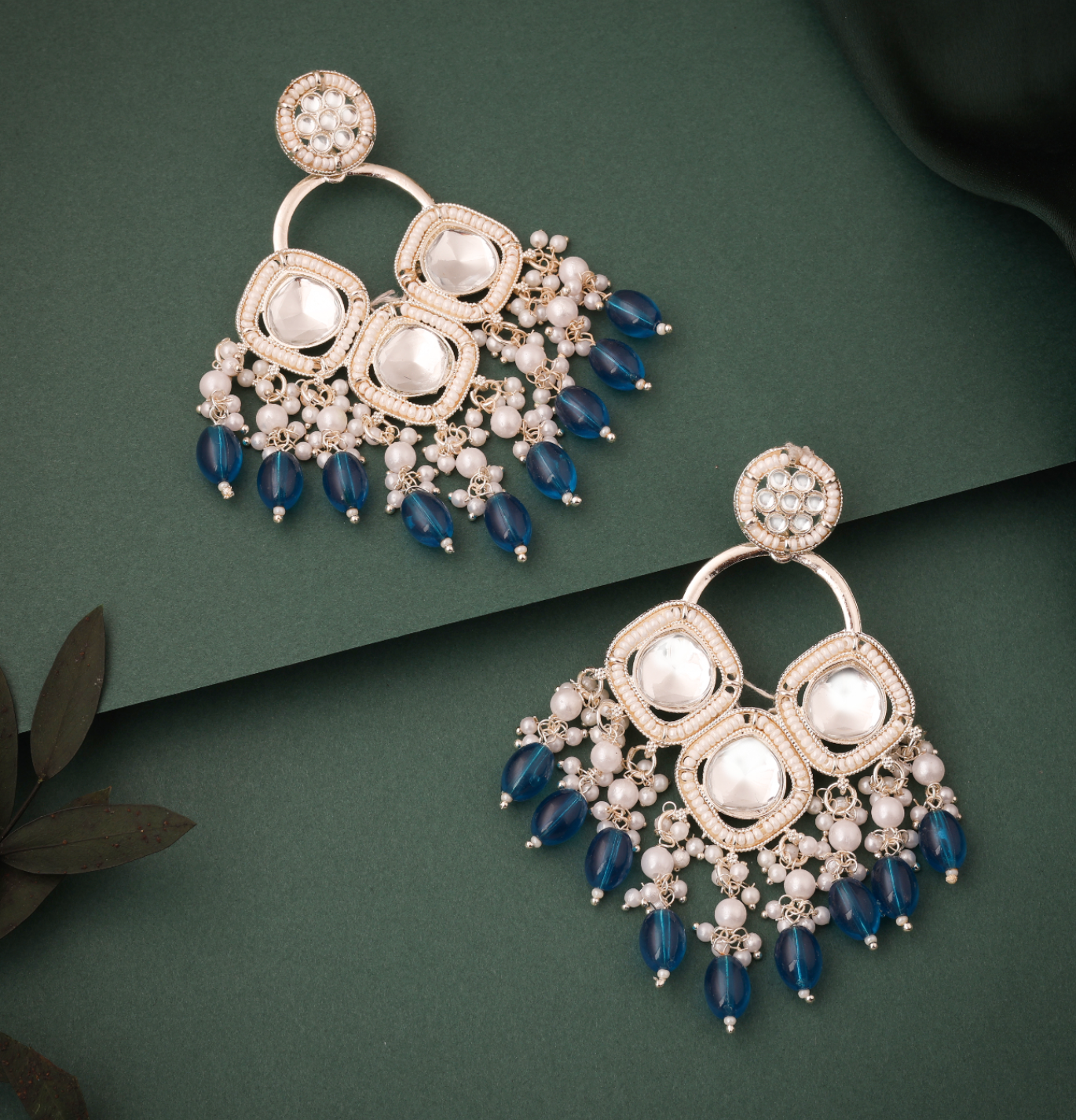 Hunar - White Gold Plated Earrings - Blue