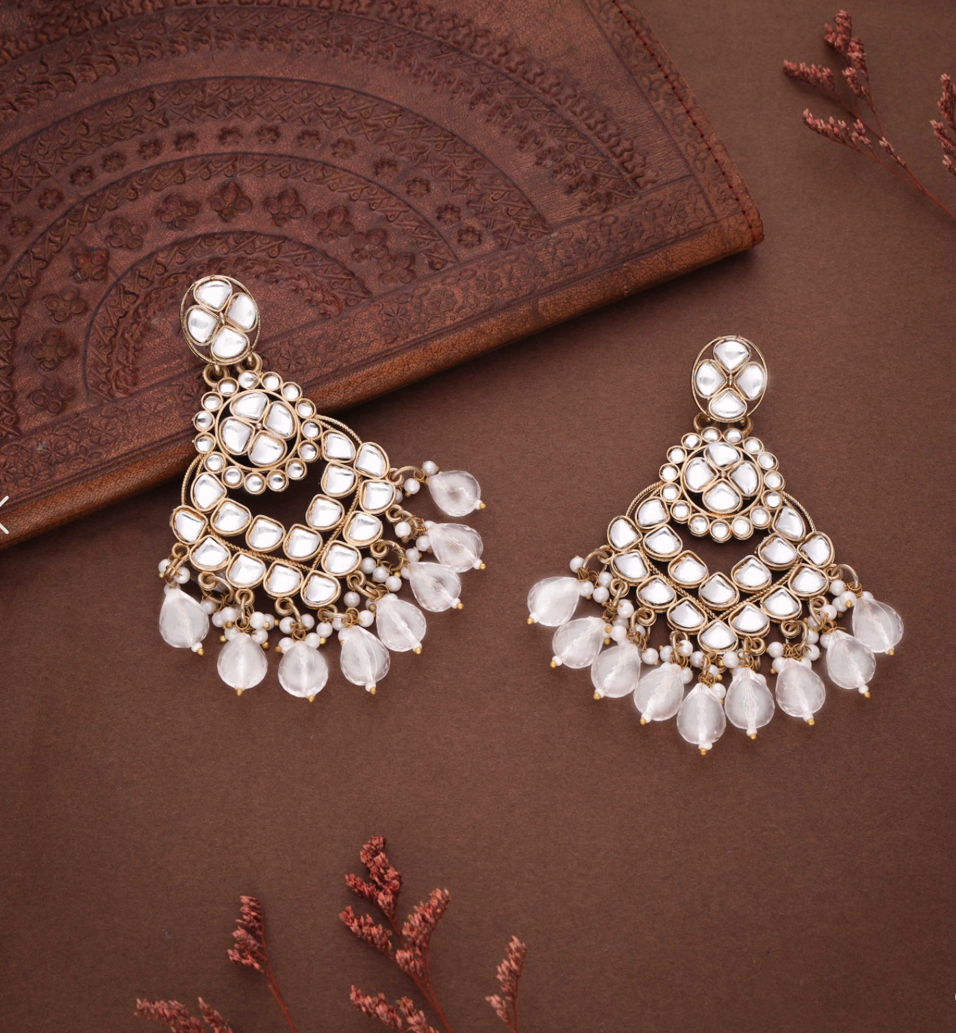 Hum - Jhumka Earrings with Kundan & Pearl - White