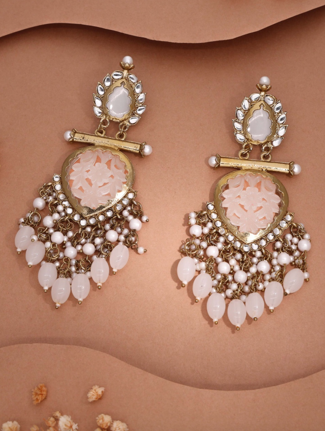 Zalima - Kundan-Studded Long Dangle Earring - White