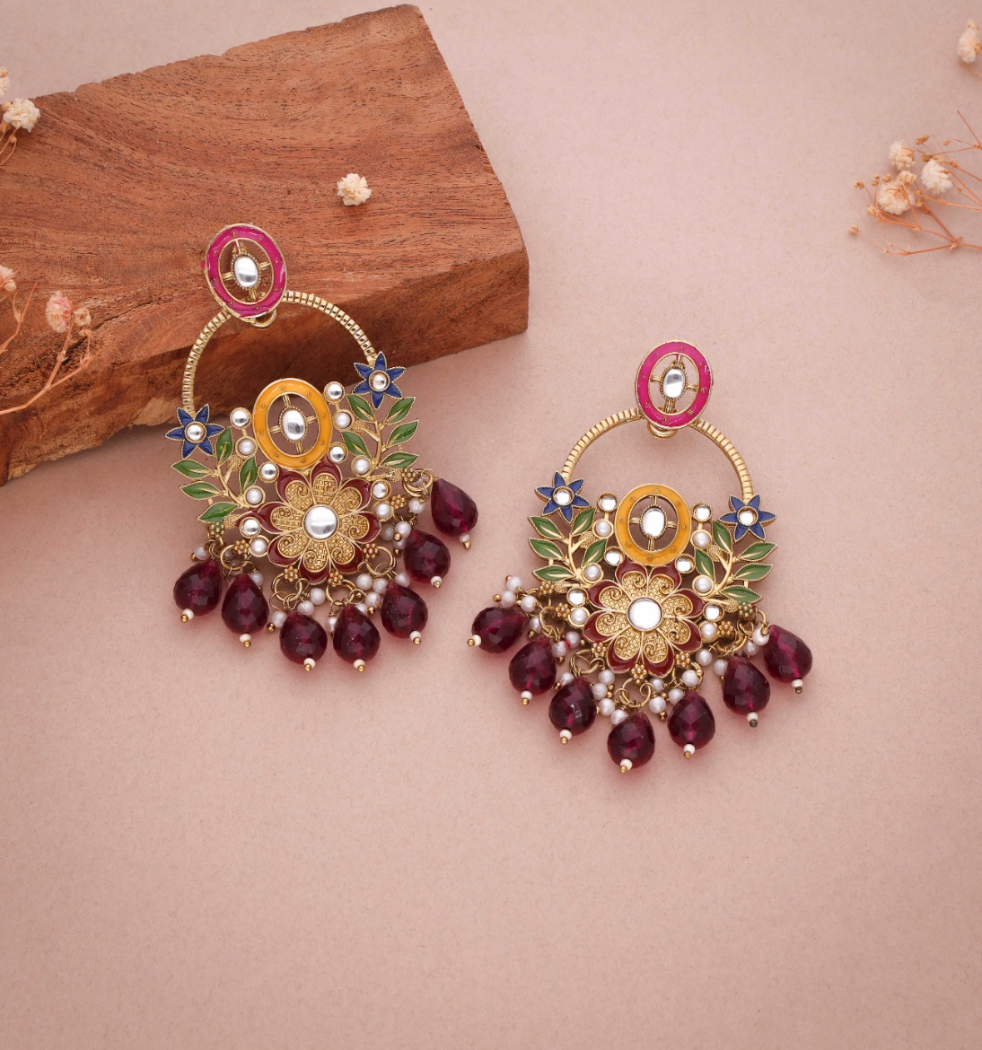 Shifa - Statement Handpainted with Love Earrings - Maroon
