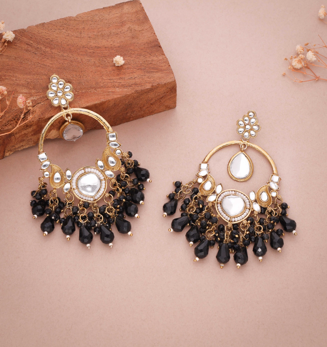 Chahat - Trending Design Chand Bali Earring - Black