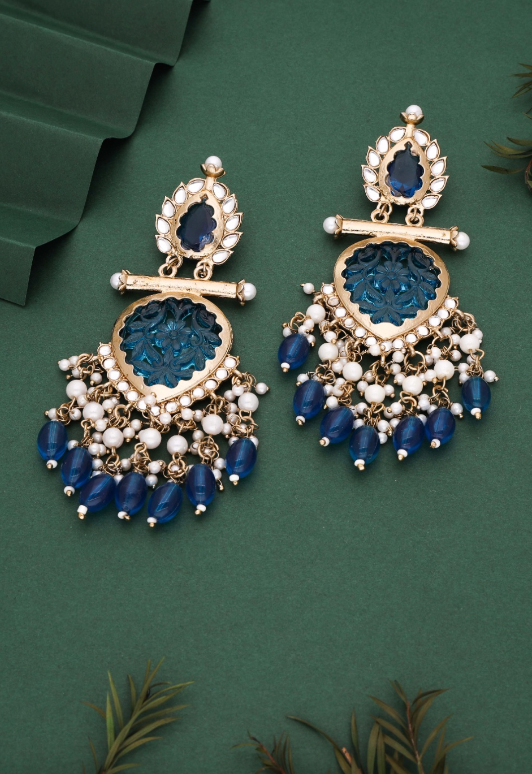 Zalima - Kundan-Studded Long Dangle Earring - Blue