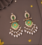 Zalima - Kundan-Studded Long Dangle Earring - Light Green