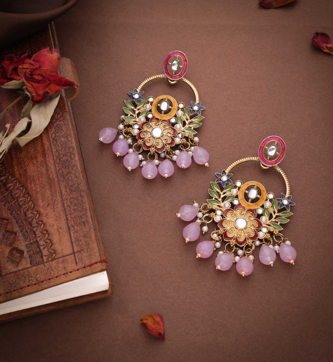 Shifa - Statement Handpainted with Love Earrings - Lavender