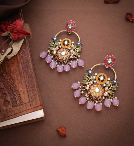 Shifa - Statement Handpainted with Love Earrings - Lavender
