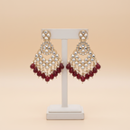 Hum - Jhumka Earrings with Kundan & Pearl - Red