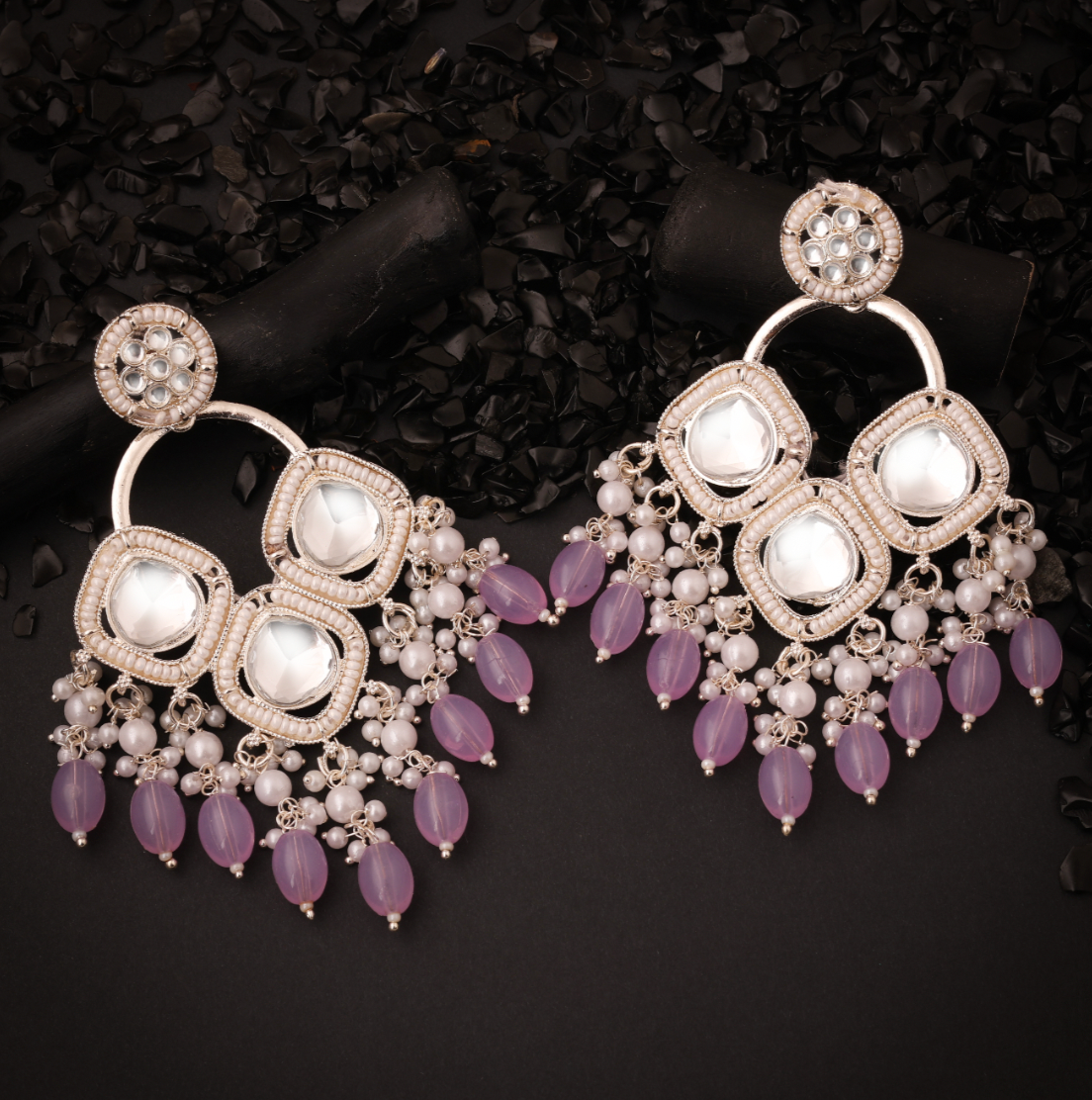 Hunar - White Gold Plated Earrings