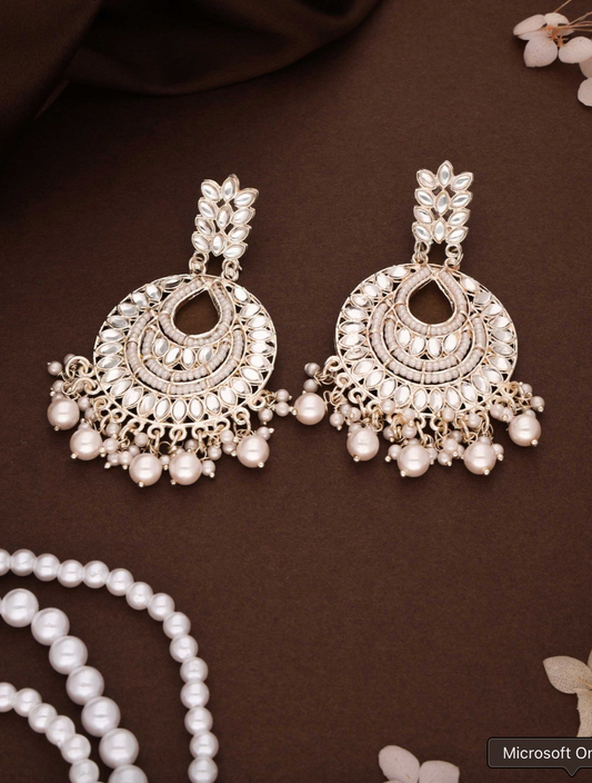 Eliza - Enchanting White Dangle Kundan Pearl Earrings