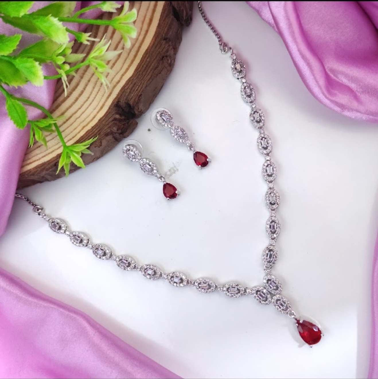 Deepika Inspired Necklace - Silver-Toned CZ Necklace Set