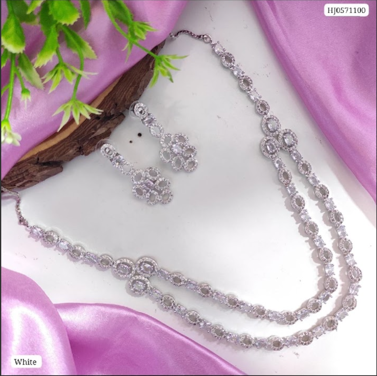 Double layered American Diamond Necklace - White