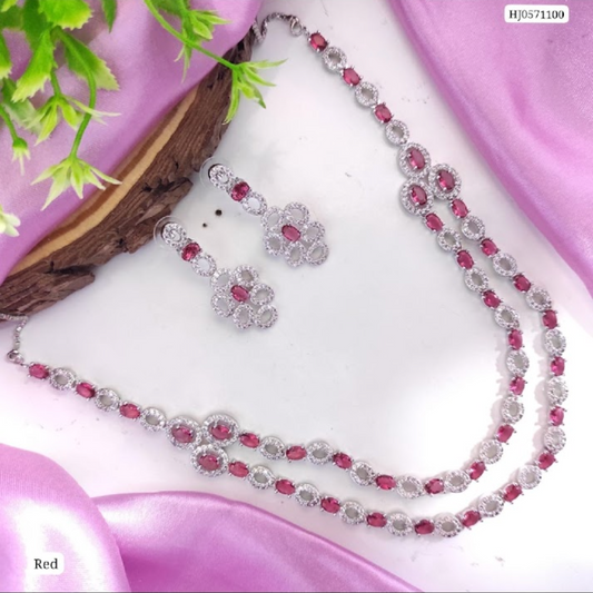 Double layered American Diamond Necklace - Red