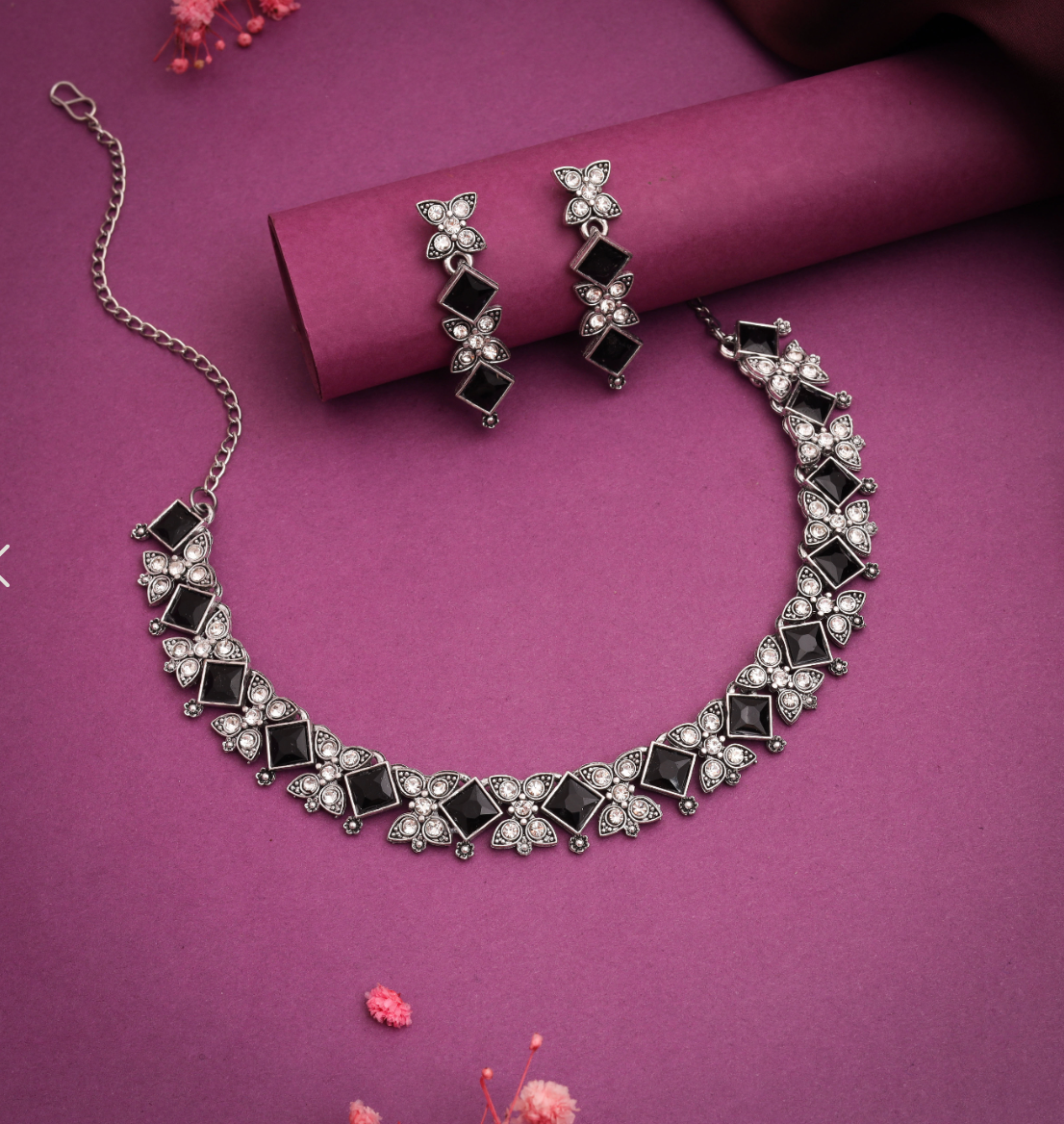 Gold Plated Stone Studded American Diamond Necklace Set.