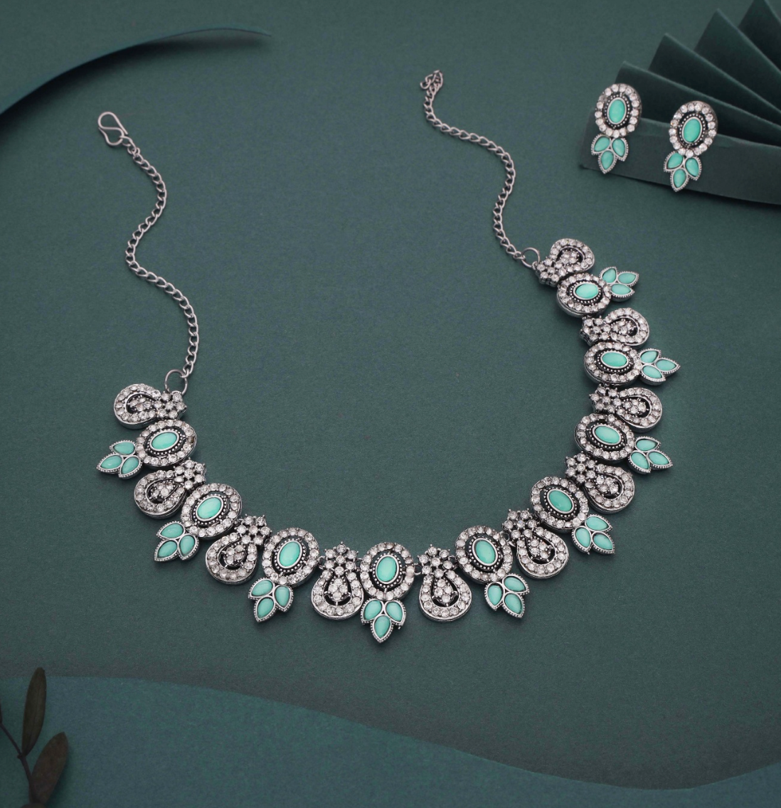 Lohri - Rhodium Plated Zircons Studded Contemporary Party Wear Necklace Set