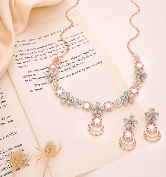 Rose Gold Radiance AD Diamond Party Necklace Set